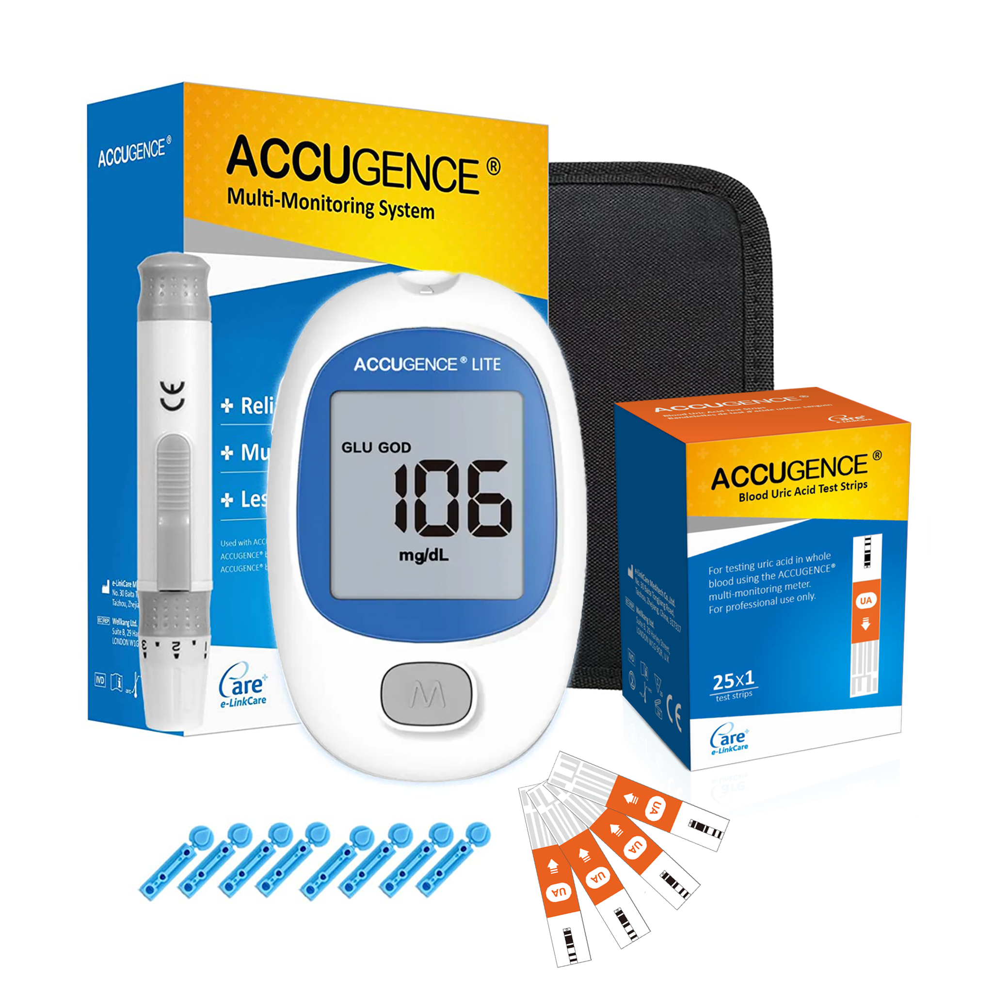 Accugence Light - Blood Uric Acid Meter Starter Kit with 25 x Uric Acid Strips