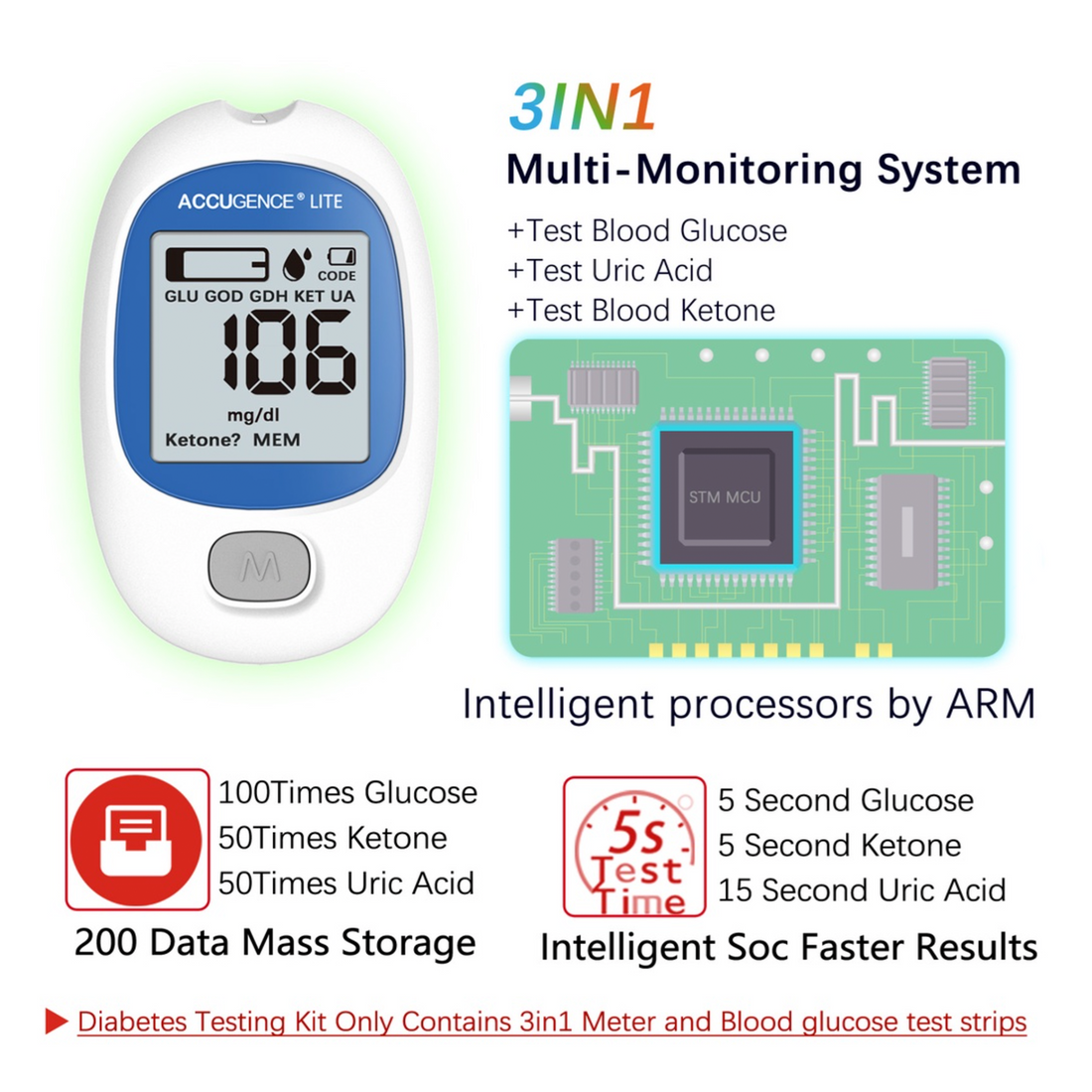 Accugence Light - Blood Uric Acid Meter Starter Kit with 25 x Uric Acid Strips