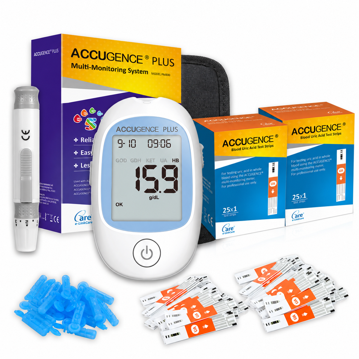Accugence Uric Acid – Long Kit | Blood Uric Acid Meter + 50 Test Strips
