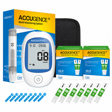 Accugence Blood Ketone Meter – Long-Use Kit | 60 Ketone Test Strips