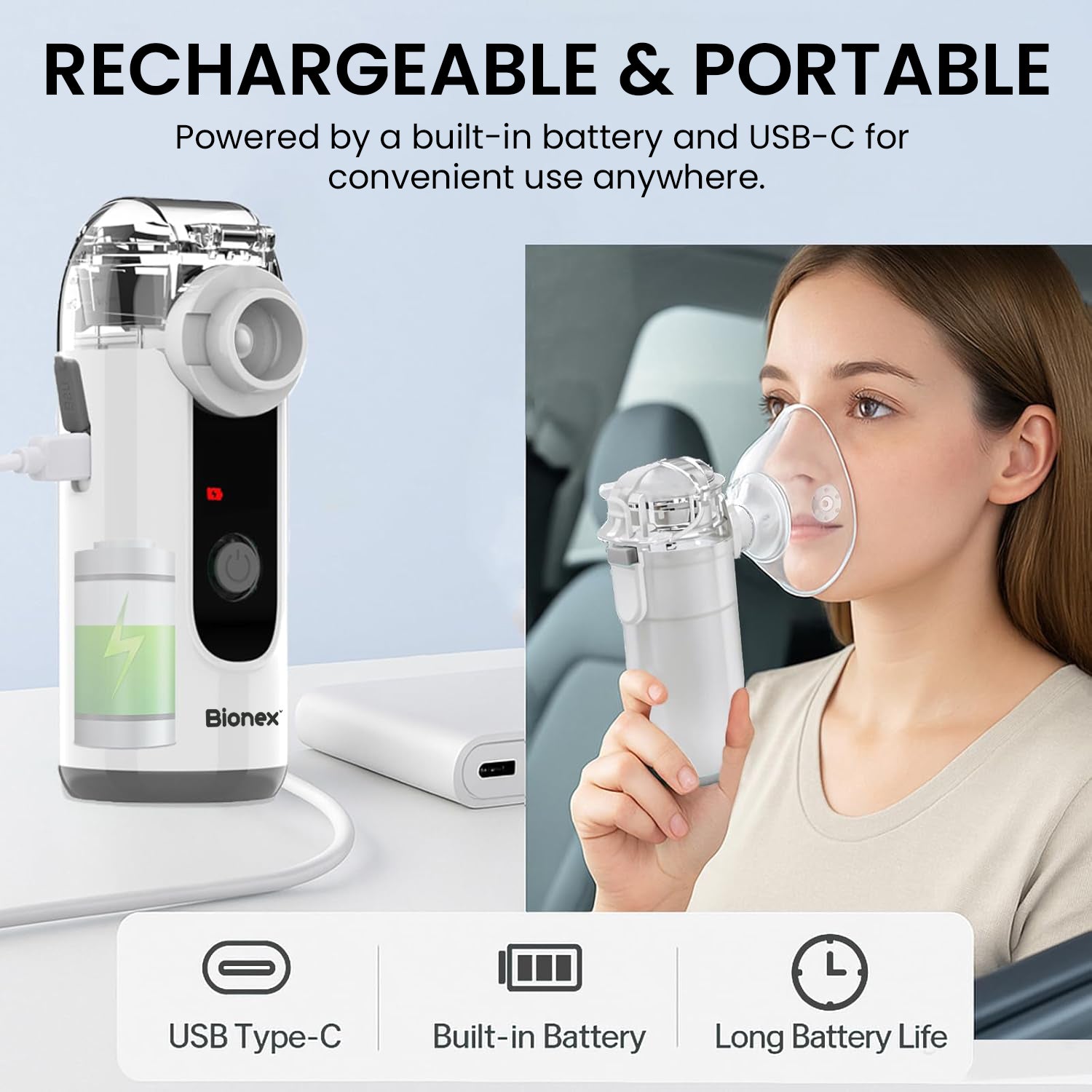 Bionex Portable Nebuliser with LCD Screen | Rechargeable Mesh Technology for Efficient Relief