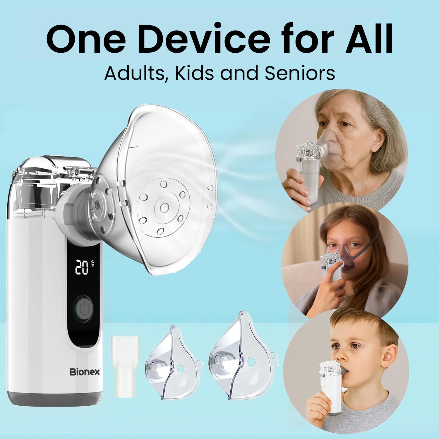 Bionex Portable Nebuliser with LCD Screen | Rechargeable Mesh Technology for Efficient Relief