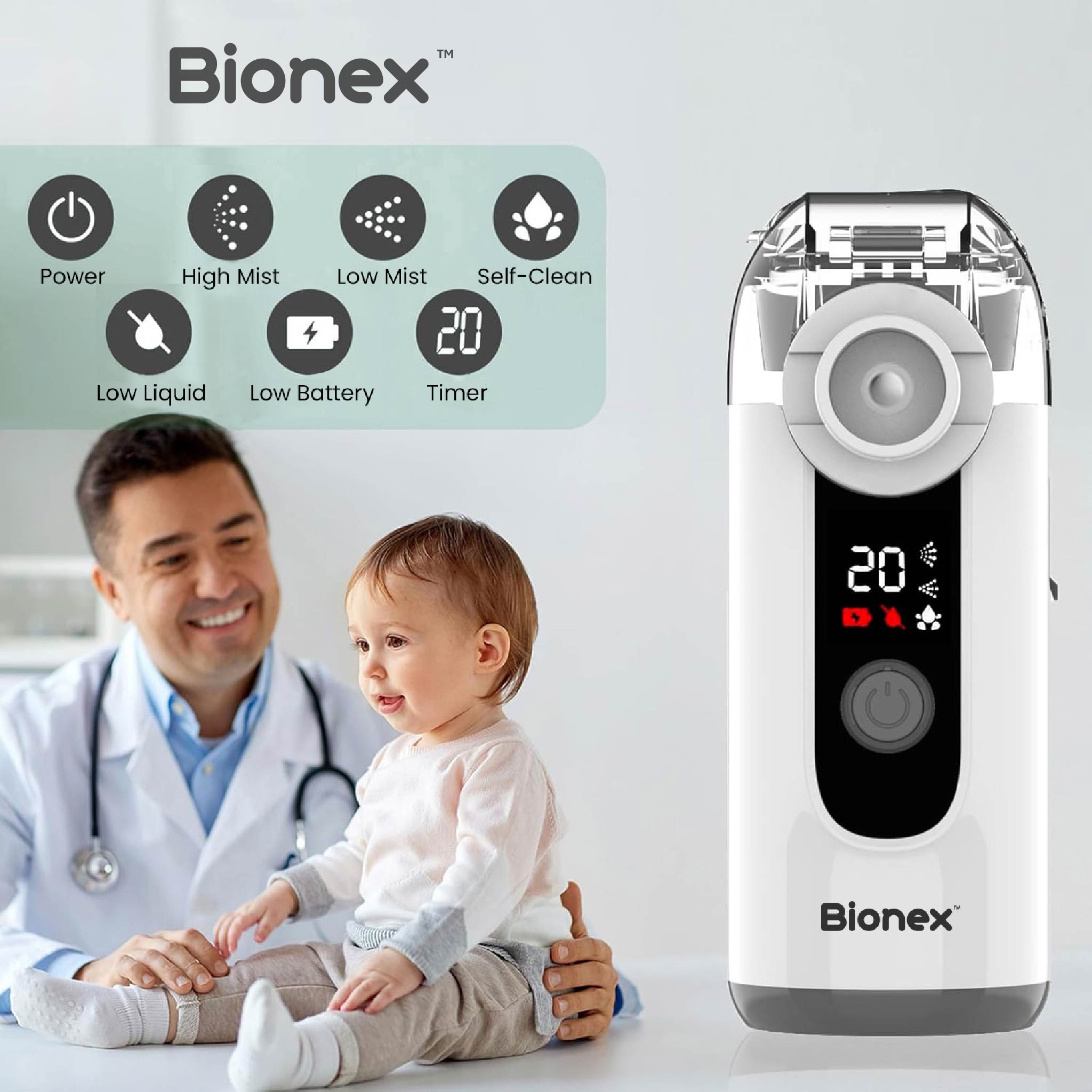 Bionex Portable Nebuliser with LCD Screen | Rechargeable Mesh Technology for Efficient Relief