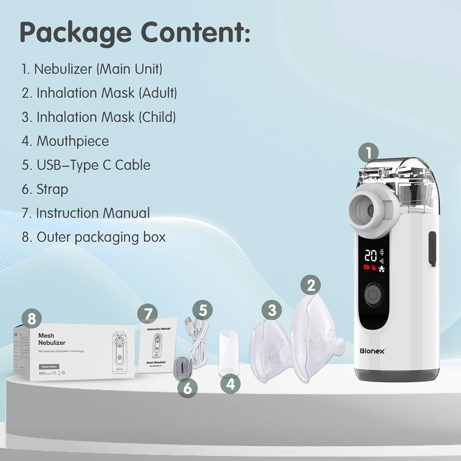 Bionex Portable Nebuliser with LCD Screen | Rechargeable Mesh Technology for Efficient Relief