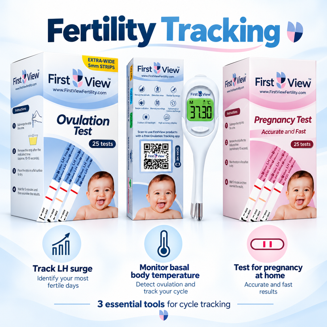 Couples Fertility Tracking & Screening Kit – 50 Test Strips, Basal Thermometer & Sperm Concentration Test