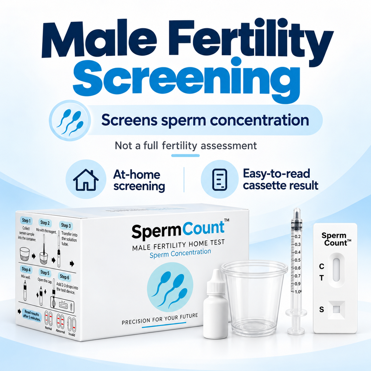 Couples Fertility Tracking & Screening Kit – 50 Test Strips, Basal Thermometer & Sperm Concentration Test