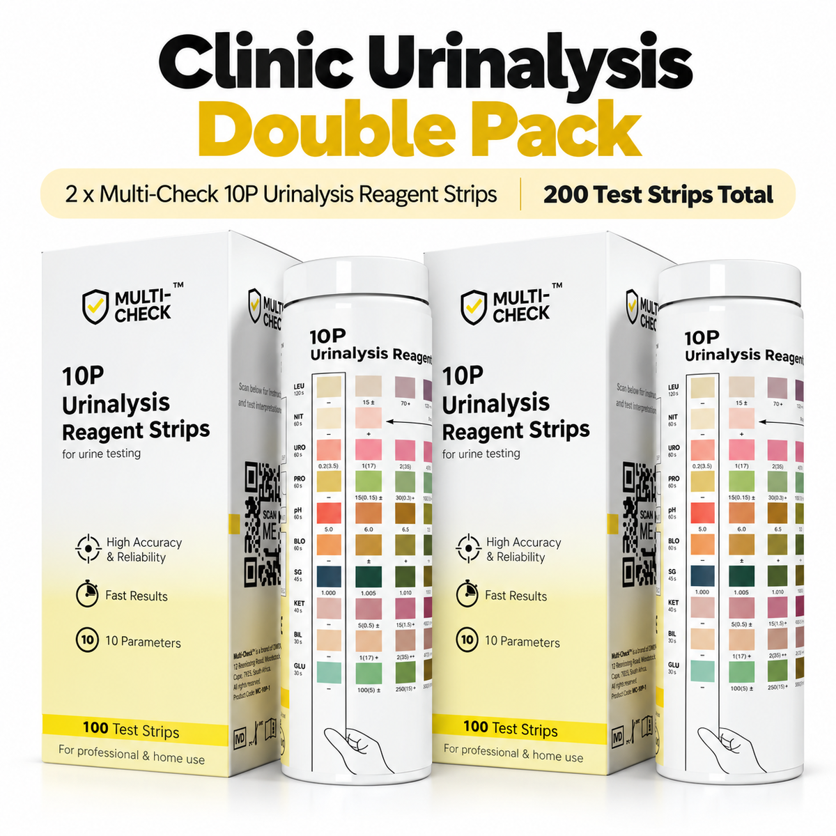 Multi-Check Clinic Urinalysis Double Pack – 200 Test Strips