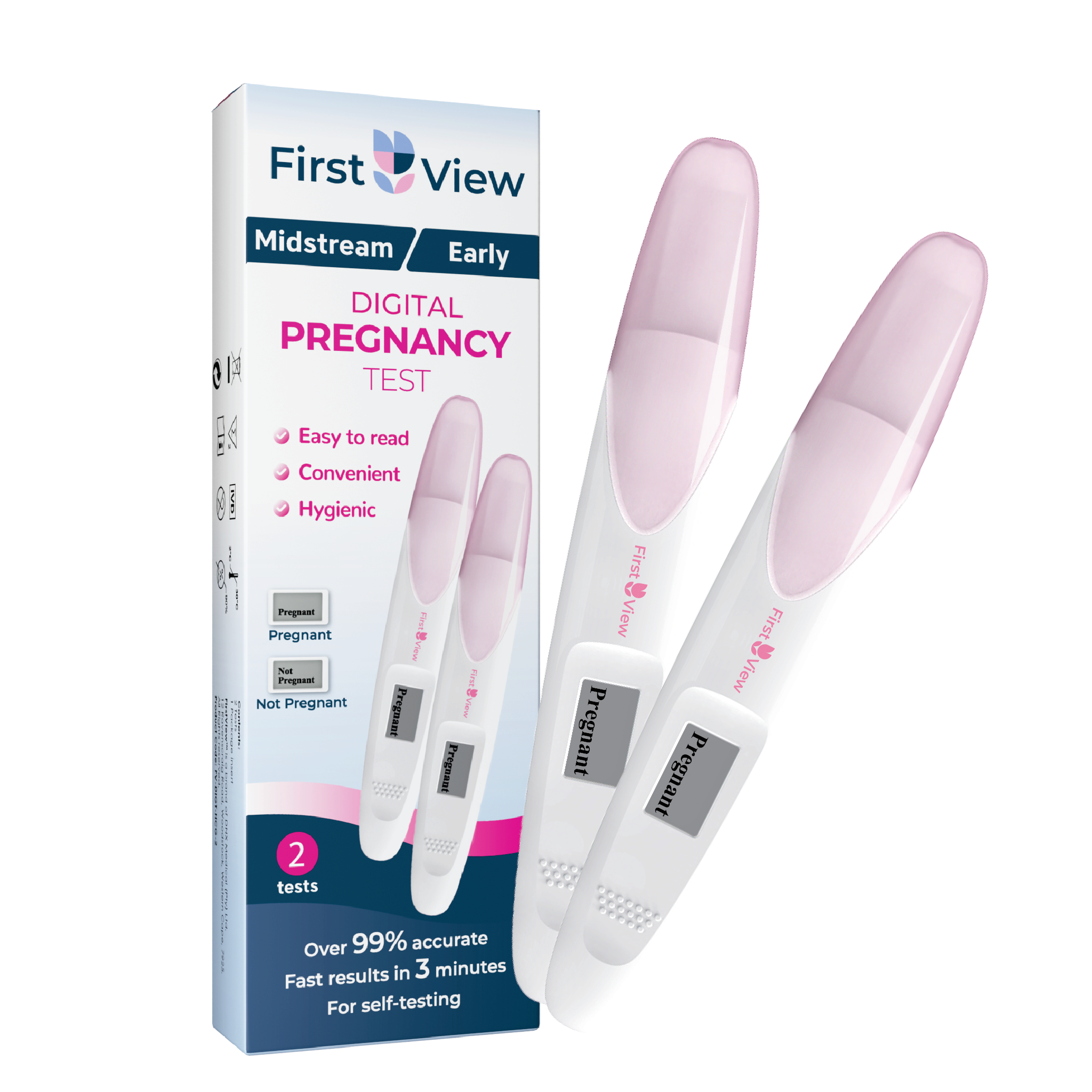 FirstView Digital Early Pregnancy Test (2 Tests) | Fast & Accurate hCG Home Test with Digital “Pregnant/Not Pregnant” Display