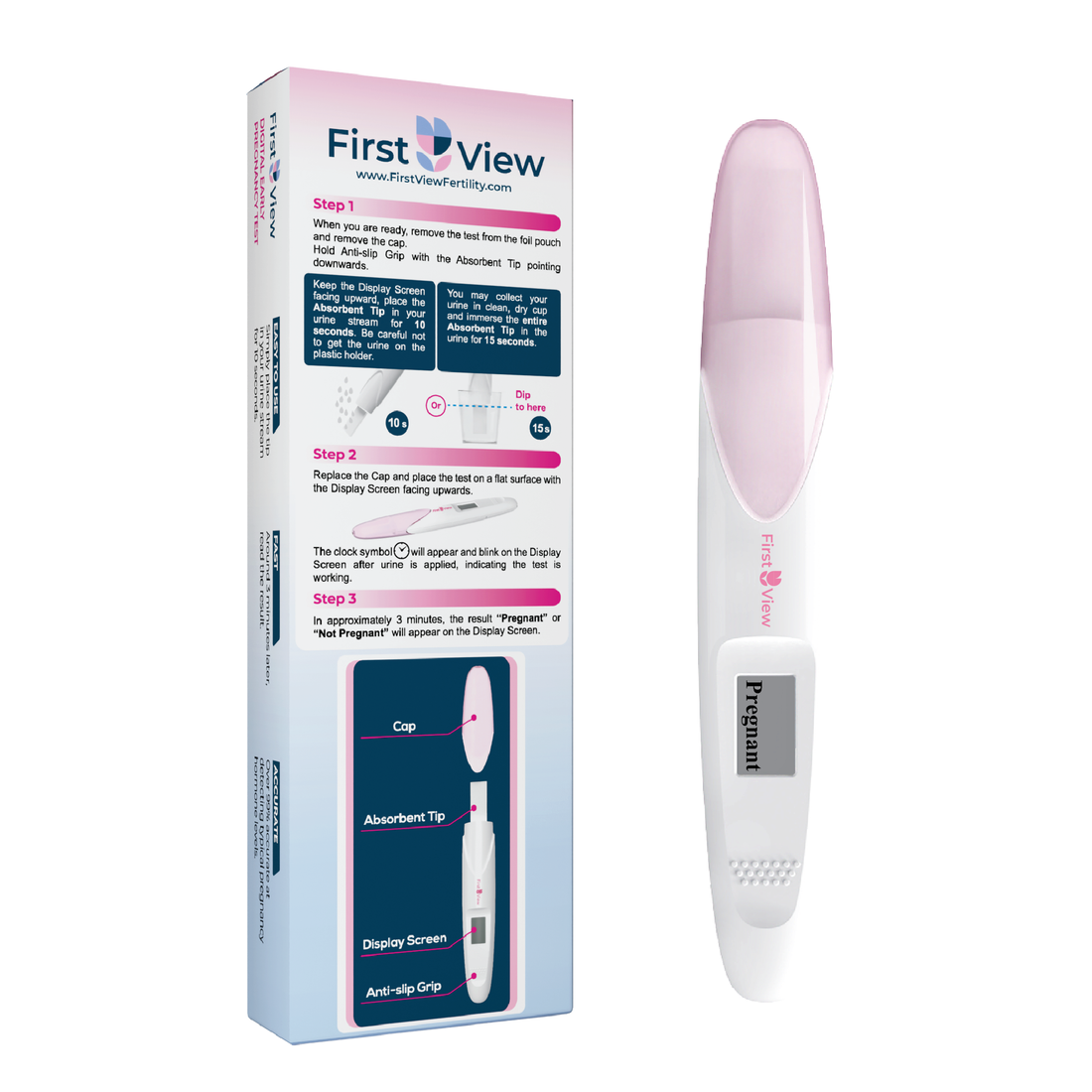 FirstView Digital Early Pregnancy Test (2 Tests) | Fast & Accurate hCG Home Test with Digital “Pregnant/Not Pregnant” Display