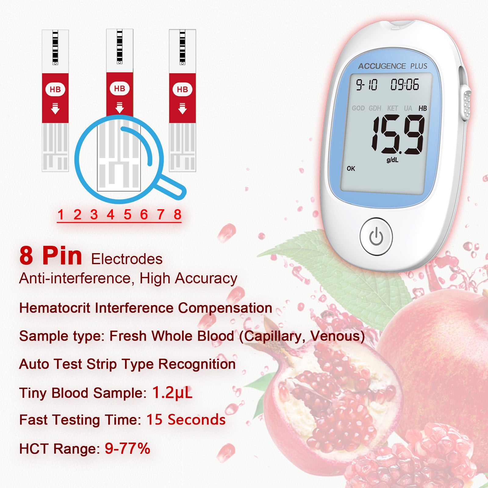 Accugence - Hemoglobin Blood Starter Kit with 50 x Hemoglobin Strips