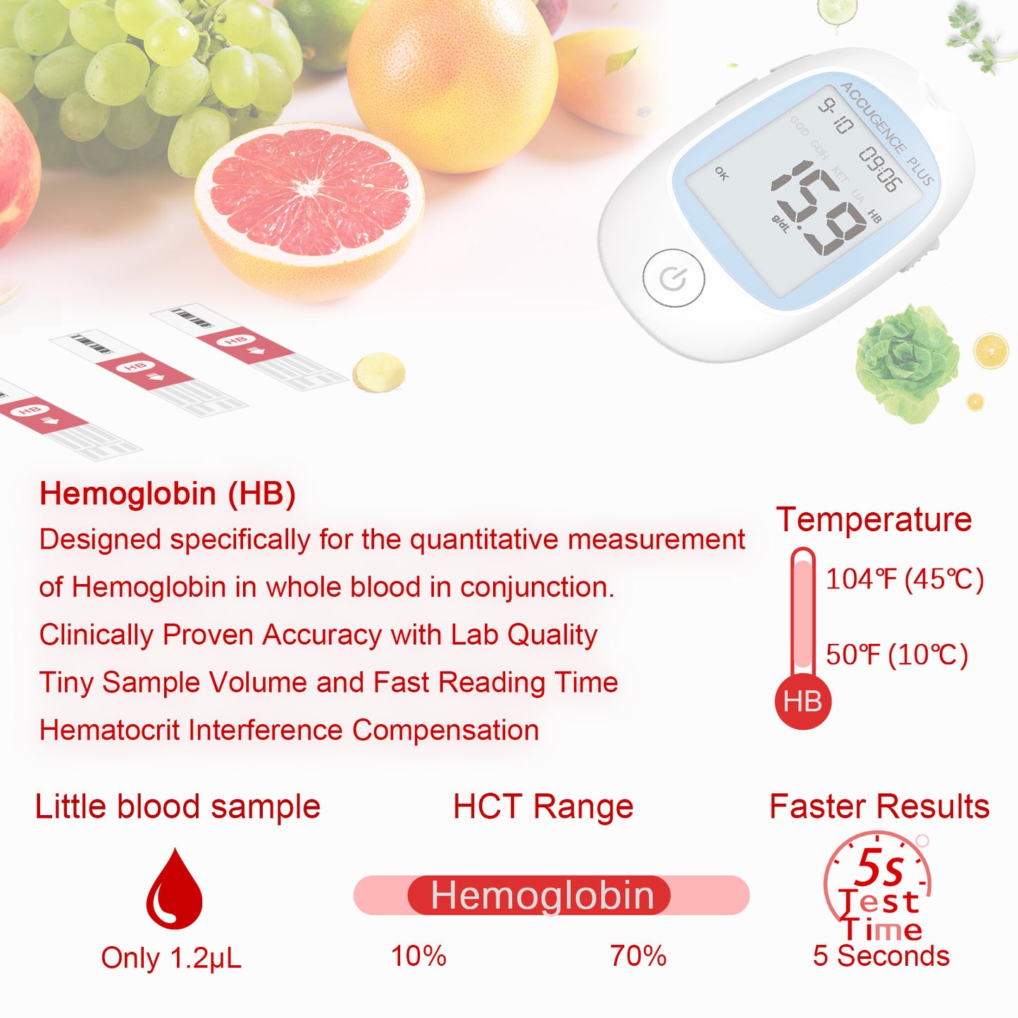 Accugence - Hemoglobin Blood Starter Kit with 50 x Hemoglobin Strips